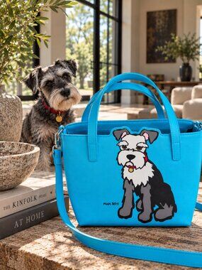 Marc Tetro Blue crossbody Tote Bag With Schnauzer Dog Print